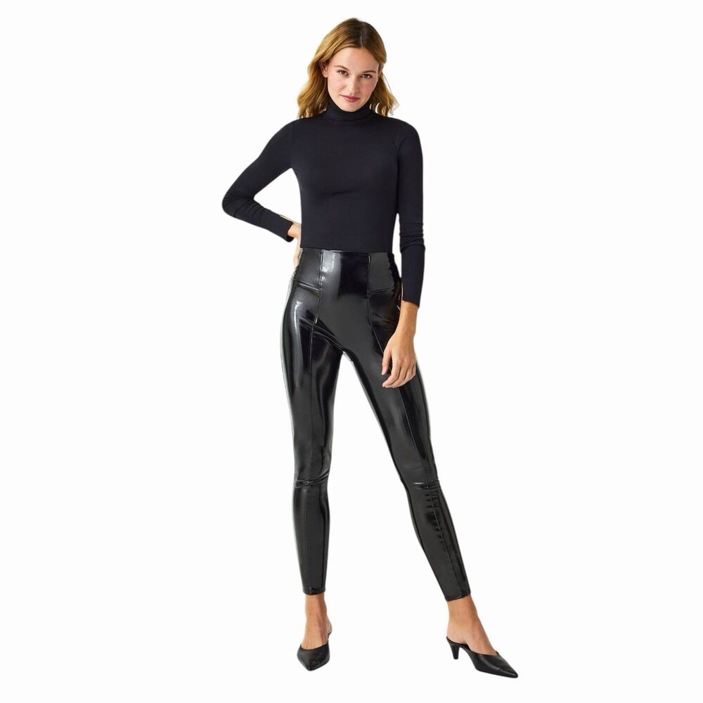 NWT Spanx Faux Leather Leggings Black High Rise Shaping Liquid Shine XL Tall